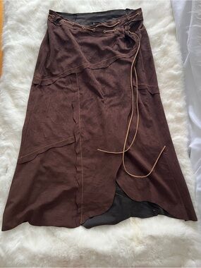 bebe Brown Wrap Maxi Skirt with Tie Detail Y2K